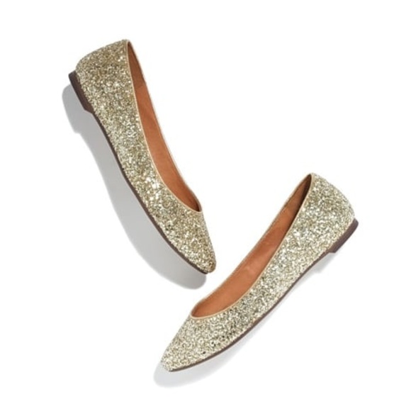 Madewell Shoes - Madewell Gold Glitter Sidewalk Skimmers Flats